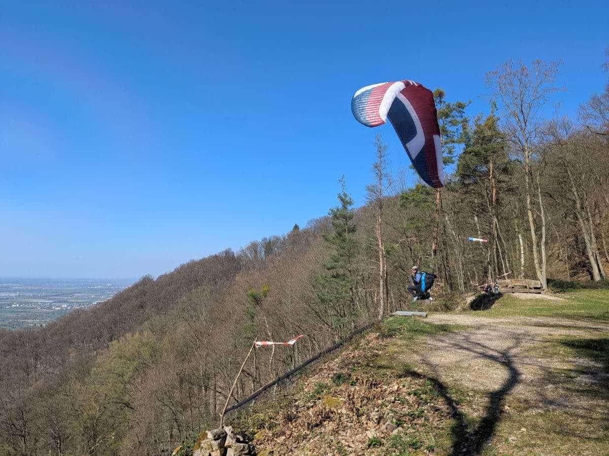 Gleitschirmflieger startet vom Ölberg bei Dossenheim
